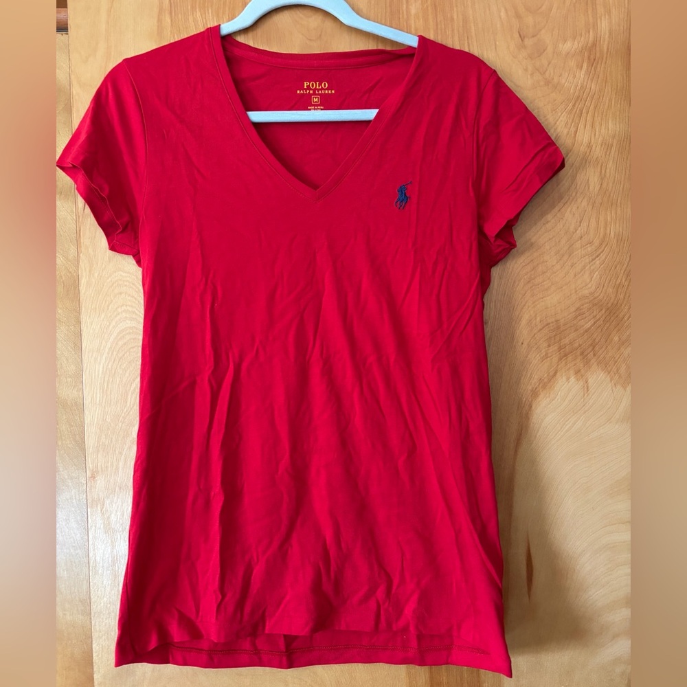 Polo by Ralph Lauren Red V-Neck Short Sleeve Tee